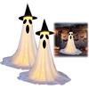 Longzhuo 2 Pezzi Decorazione Halloween Fantasma Luminoso 145 cm da Esterno | Fantasma Luminoso con Cappello da Strega丨 2 Modalità di Luce Fissa e Intermittente 丨 Impermeabile per Esterno
