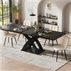 Bladez Tavolo da pranzo allungabile per 4-6 persone, lunghezza 120-160 cm, moderno tavolo pieghevole con base a X, piano in legno nero con motivo marmo, rettangolare (nero - 4 gambe)