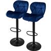 ML DESIGN modern living ML-Design Set di 2 Sgabelli da Bar Rivestimento in Velluto Blu Sedia da Bancone Regolabile in Altezza 59-79 cm Girevole a 360° Sgabello Alto da Cucina Sedie da Bistrot con Schienale e Poggiapiedi
