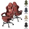 Ferghana Sedia Gaming, Sedia da Gaming Ergonomica Sedia da Gaming in Velluto, Sedia Gamer con Cuscino Lombare Massaggiante, Poggiapiedi, sedia ufficio, Capacità di Peso di 250 Libbre, rosso vino