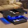Plcnn Tavolino nero, tavolino quadrato con illuminazione a LED, tavolini luminosi con spazio nascosto e cassetto, tavolini bassi per salotto moderno, 78 x 78 x 43 cm (nero-02)