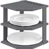 Bambüsi Organizer per piatti per armadietto, in bambù, per cucina e bagno, ideale per risparmiare spazio, organizer per armadietti angolari e piano di lavoro, mensola angolare da cucina (grigio)