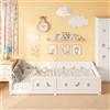 BestAlice Letto a terra, 140 x 200 cm, Montessori con protezione anti-caduta e rete a doghe, letto per bambini, struttura in legno massiccio, letto a spondine, per adolescenti, senza materasso