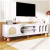 SUKY Mobile TV 170x47x37 cm, TV portatile con porta SIM rattan, vetro scorrevole, tre aree arco aperto, lowboard dorato e legno massiccio