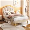Rtopsu Letto Imbottito Singolo 90×200 cm, Letto per Bambini con Testata a Conchiglia, Letti per Ragazzi con Rete a Doghe, Testata Regolabile in Altezza, Velluto, Beige, Senza Materasso