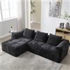 Soweiz L-SVANO 3 Posti, Divano Sezionale, Nessuna Installazione Richiesta, Ciniglia con Chaise Longue e Braccioli, 3 Cuscini, Tasca Laterale per Telecomando, 250x158x60cm (Nero)