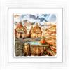 Lupia - Quadro Moderno con paesaggi e localismi Italiani, Ceramica e Stampa Rilievo, Cornice Legno Shabby Modern Bianca, Decorazione Parete, Quadretti Soggiorno, 29x29 cm, Roma Piazza del Popolo