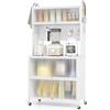 KOMFOTTEU Credenza da Cucina a 5/6 Livelli, Armadietto Dispensa con 4 Ruote Universali, 4 Ganci e 10 Tasselli, Ripiano in Ferro, Mobile Buffet per Soggiorno, Sala da Pranzo (Bianco, 80 x 40 x 164 cm)