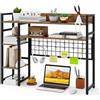 COSTWAY Mensola da Scrivania, Scaffale Espositivo a 4 Ripiani con Pannello a Griglia Metallica e 6 Ganci, Organizzatore da Scrivania per Computer, per Ufficio Casa Dormitorio, 94x25x73,5 cm (Marrone)