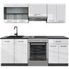 Vicco Cucina componibile R-Line, Bianco lucido/antracite, 200 cm, PL Antracite, adatto per l'espansione individuale con moduli aggiuntivi