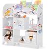 GYMAX Scaffale Portagiochi Bambini, Libreria di Legno, 2 Scatole in Stoffa, Organizzatore per Giocattoli e Liberi, Ideale per Cameretta Ragazzi, Multiuso e Salvaspazio, Bianco