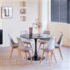 Uderkiny Set tavolo da pranzo e sedia, Tavolo da pranzo rotondo in MDF da 110 cm con 6 moderne sedie da pranzo, adatti per cucina, sala da pranzo, soggiorno, caffetteria, balcone (Nero，6 Grigio