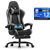 Devoko Sedia da Gaming Massaggiante con Poggiapiedi Telescopico, Sedia Gamer con Cuscino Lombare Massaggio & Poggiatesta, Ergonomico Sedie da Ufficio Schienale Regolabile 90-135° Portata 150kg(Grigio)