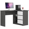 AKORD Scrivania ad Angolo B-16 con 3 Cassetti e 2 Ripiani | Scrivania ad Angolo per Ufficio in Casa | L124 x H77 x P85, 48 kg, Grigio Grafite-bianco