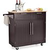 KOMFOTTEU Carrello da cucina con piano di lavoro, isola da cucina con ruote, carrello da portata con 2 cassetti e porte, carrello grande in legno, carrello da cucina 94 x 45,5 x 94,5 cm (caffè)