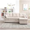 BNUZ Divano Letto Multi-funzionale con Letto di Archiviazione e Pull-out, Chaise Longue Intercambiabile, Divano Sezionale con Sedili di Stoccaggio, Divano Modulare a Forma di L, Beige/Velluto