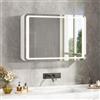 FORABAMB Specchio Bagno con Luce LED Regolabile, Specchio Bagno Contenitore 80x15x60 cm con Presa Elettrica, 2 Ante Specchiera Bagno con Ripiani Regolabili, Specchio Grande HD, Pulsante Touch, Bianco