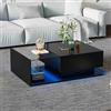 PUGSDRLY Tavolino basso, tavolino da salotto moderno, con 1 cassetto e illuminazione a LED, tavolo da soggiorno con piano in vetro, 100 x 50 x 32 cm (stile 1, nero)