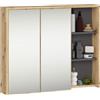 AKORD Mobile Bagno con Specchio VAMI 90 cm - Pensile Bagno Specchio Contenitore 2 Ante, 6 Ripiani - Spazioso - Robusti e Resistenti all'Umidità - 90x75x15 cm - Rovere Artisan & Grigio Grafite