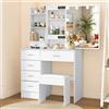 Ereousa Toeletta Trucco con Specchio e Sgabello, Postazione Make-up Robusta con Luci Dimmerabili e Guida Video, Scrivania da Trucco con 6 Cassetti e 6 Ripiani, Bianco, 36×80×131 cm, H07812