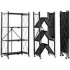 SEVEN COMFORT Scaffale pieghevole a 4 ripiani, multiuso, in metallo con ruote, 80 kg, per cucina, bagno, soggiorno (nero)