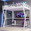 Idemon Letto a soppalco 140 x 200 cm, con scrivania e illuminazione a LED, letto soppalco con zona di lavoro, presa USB, scale e ringhiere senza materasso (bianco)