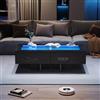 VIEKOS Tavolino da salotto, 100 x 50 x 35 cm, lucido, tavolo da soggiorno con cassetti, tavolino con luce LED, piano in vetro, nero