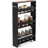 GYMAX Carrelli Portaoggetti a 4 Ripiani, Carrello con Ruote Salvaspazio con Maniglia, Carrello a Scaffale Slim Stretto in Legno per Cucina, Bagno, Lavanderia, 47,5 x 13 x 80,5 cm (Nero+Marrone)