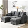 Bladez Set di divani ad angolo, a forma di U, divano a 3 posti, con 2 sgabelli e cassetti, divano letto modulare a 3 posti, in tessuto a coste, set multifunzionale per la casa piccoli appartamenti (grigio