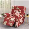 FANSU Copripoltrona Relax Reclinabile Elasticizzato, 1 Posto Elegante Fiori Copripoltrona Reclinabile Elettrica Coprisedile con Tasche, Universale Fodere per Poltrona Relax (Rose Rosse)