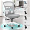 ALFORDSON Sedia da Ufficio Girevole con Supporto Lombare, Sedia di Rete da Computer Ergonomica con Braccioli Pieghevoli, Poltrona Scrivania, Alto Funzione Dondolo, Altezza Regolabile(Bianca e grigia)