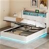 WOBOPCG Letto Matrimoniale 160x200 con Contenitore, Letto Imbottito 160x200 con LED e Ricarica USB Letto con Contenitore una Piazza e Mezza Struttura Letto Matrimoniale con Doghe e Testiera (Bianco, Flanella)