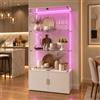 MIOOSUT Vetrina in Vetro Moderna con Luci LED, Vetrinetta Espositiva per Collezione con 4 Ante 3 Ripiani Trasparenti, Armadietto Inferiore, con Serratura, Per Soggiorno, Camera da Letto, Studio, Bianco B