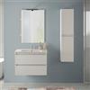 Inbagno Mobile Bagno Sospeso 70 cm Rovere Bianco - Composizione Con Lavabo In Ceramica, 2 Cassettoni Soft-Close E Pensile Colonna 125 cm - Linea Nadia