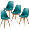 EGGREE Set di 4 Sedie Sala da Pranzo Sedie da Cucina con Gambe in Legno Sedie Ufficio Imbottita in Pelle PU Moderne Design, Turchese