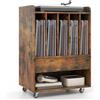 KOMFOTTEU Supporto per Giradischi in Vinile Fino a 180 Album, Mobile Giradischi con Ruote, Mobiletto Portaoggetti con Scomparti Aperti, Cassetto e Ganci per Ufficio, Soggiorno, Studio (Marrone)