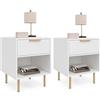 IDMarket - Set di 2 comodini a 1 cassetto Marcel con doghe in Legno Bianco e Oro