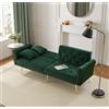 Azkoeesy Elegante divano letto a 2 posti, rivestito in velluto, 178 cm, con 3 livelli di regolazione, gambe in metallo dorato, 2 cuscini, rifinito con rivetti (verde anticato)