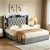 YGHQAP Letto Contenitore Matrimoniale 160x200 cm, Letto Baule con LED e Ricarica wireless, Letto imbottito con Contenitore e Testiera, Rete a Doghe in Legno, velluto, Senza Materasso (Grigio B, 160x200)