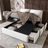 Rtopsu Letto Imbottito Letto Matrimoniale 140x200 cm, Letti con Testata e 3 Cassetti Contenitore, Struttura Letti con Telai Idraulici in Metallo e Doghe in Legno, Velvet, Bianco, Senza Materasso