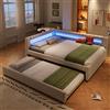 Soweiz Divano letto, letto imbottito, letto con barra luminosa a LED all'estremità del letto, letto con letto estraibile senza materasso, USB + Type-C, lino (beige, 140 x 200 cm)