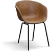 KONTE.DESIGN Set di 4 sedie COPENAGHEN rivestite in ecopelle cammello e gambe in metallo nero