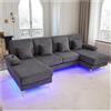 Wyibwy Divano moderno a forma di U,divano a 4 posti,dotato di illuminazione d'atmosfera a LED e porta USB-C,struttura in legno massello,4 cuscini e schienale,in velluto (Grigio)