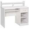 HOMCOM Scrivania per Computer Compatta, Scrivania PC Fisso in Legno Bianco con Ripiano Tastiera Estraibile e Mensole 104x48x95.5cm