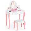 RELAX4LIFE Toeletta con Sgabello per Bambini, Tavolo da Trucco con Specchio Cosmetico Girevole, Struttura Antiscivolo con Sicurezza Anti Ribaltamento, Scrivania e Sgabello da Cameretta (Bianca)