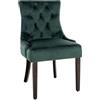 CLP Poltrona Pranzo Aberdeen Stile Chesterfield In Velluto E Legno Caucciù I Sedia Soggiorno Imbottita Con Alto Schienale, Colore:verde scuro, Colore del telaio:antico