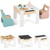 RELAX4LIFE Tavolino Bambini con Piano Reversibile e 2 Sedie (Blu+Rosa) | 3 in 1 Tavolo Attività Elefante in Legno con Lavagna e Vano Deposito, Set per Giocare e Disegnare in Cameretta, 64×62×48cm