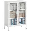 HOMCOM Armadio Portadocumenti in Acciaio a 2 Ante in Vetro Temperato, Schedario da Ufficio con Ripiani Regolabili, Mobiletto Multiuso Portaoggetti, per Ufficio Studio Casa, 80x40x110 cm, Bianco