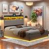 Generisch Letto matrimoniale 140 x 200 cm, letto imbottito con LED e USB, letto contenitore con vano contenitore e cassetti, struttura letto con rete a doghe, Bianco