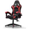 bigzzia Sedia Gaming,Sedia Ufficio Ergonomica con Supporto Lombare Sedia da Gioco in Pelle Pu con Altezza Regolabile(Nessun RGB, Rosso)